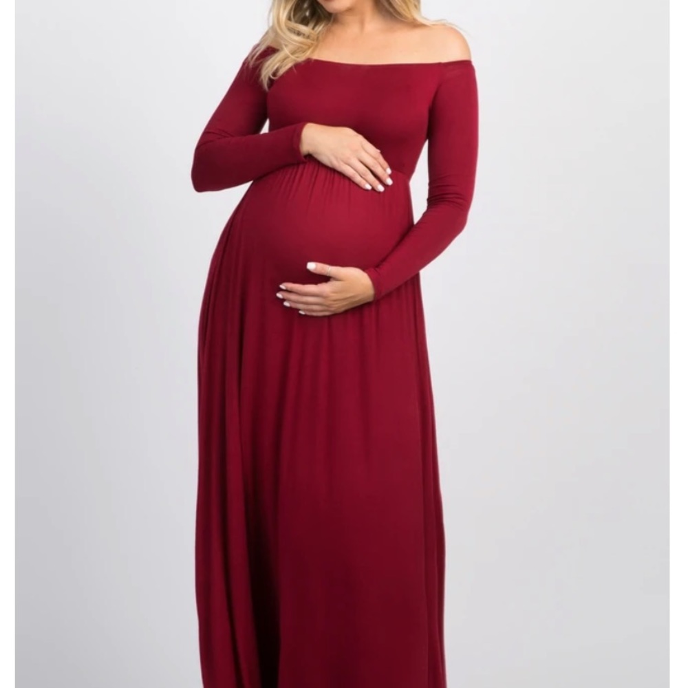Small Pinkblush Off-The-Shoulder Burgundy Maxi Dress (maternity or regular)